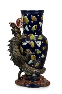 An antique French majolica dragon vase of impressive proportions, late 19th century, 70cm high