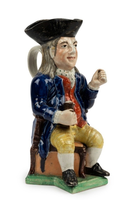 "THE SQUIRE" antique Staffordshire pottery toby jug by Ralph Wood, 18th century, 28cm high