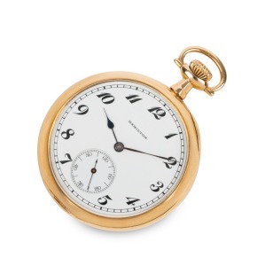 HAMILTON American 14ct gold cased pocket watch with Arabic numerals and subsidiary seconds dial, early 20th century, 6cm high including crown