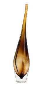 A tall brown Sommerso art glass vase, possibly Australian, engraved signature (illegible), 48cm high