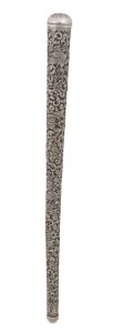 OOMERSI MAWJI (attributed) antique Indian silver parasol handle with beautiful and intricate repousse floral and bird designs, Bhuj, Kutch origin, 19th century, 45cm long, 365 grams total. PROVENANCE: Private Collection, Melbourne.