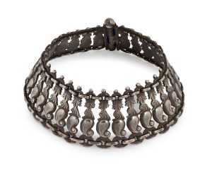 Antique Indian silver anklet with intricate mango design, Uttar Pradesh, 19th/20th century, 10cm diameter, 119 grams. PROVENANCE: Private Collection, Melbourne. Purchased in Jaipur, Rajasthan, 27th July, 1988.