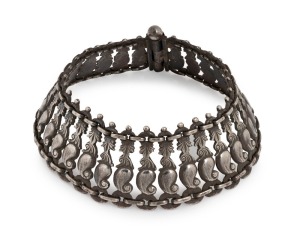 Antique Indian silver anklet with intricate mango design, Uttar Pradesh, 19th/20th century, 10cm diameter, 119 grams. PROVENANCE: Private Collection, Melbourne. Purchased in Jaipur, Rajasthan, 27th July, 1988.