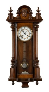 Vienna Regulator wall clock with spring driven movement in walnut case with Roman numerals and enamel dial, 19th century, 80cm high