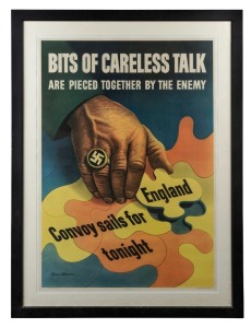 STEVAN DOHANOS (1907 - 1994), "Bits of Careless Talk Are Pieced Together by the Enemy - Convoy sails for England tonight", U.S. Government Printing Office, 1943, colour lithograph, signed in the plate lower left, 102 x 72cm; framed 125 x 94cm overall. An