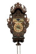 ZAANDAM antique Dutch "Mermaid" weight-driven wall clock with hand-painted moon-phase dial, 19th century, ​​​​​​​76cm high