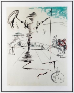 SALVADOR DALI (1904-1989), (after), surrealist landscape, posthumous lithograph, Rea Productions label verso, 68 x 54cm, 114 x 87cm overall