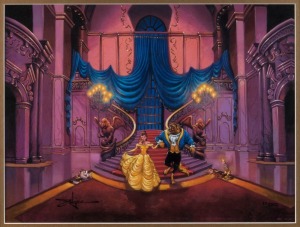 A Tale as Old as Time' giclee print on canvas (32x40cm) by Rodel Gonzalez, inspired by Walt Disney's 1991 film 'Beauty and the Beast', limited edition numbered #10 of 1500, hand-signed by the artist, with CofA; window mounted, framed & glazed, overall 61x