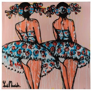 YOSI MESSIAH (1964 - ), Blue Ballerinas, mixed media, signed lower left "Yosi Messiah", ​​​​​​​titled verso, 102 x 102cm