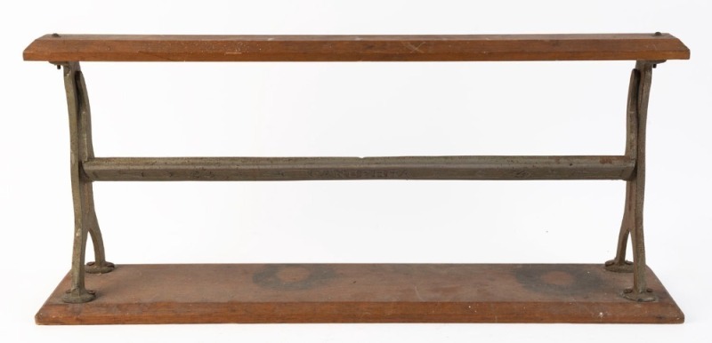 "CANBERRA No.24" antique paper roll dispenser, cast iron and wood, circa 1900, 33cm high, 76cm wide