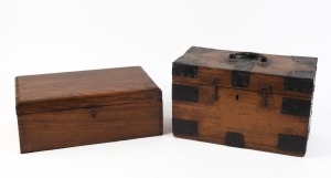 An antique elm deed box and a metal bound Baltic pine box, 19th century,  ​​​​​​​36cm and 34cm wide