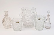 Three assorted crystal ice buckets and two decanters, 19th and 20th century, (5 items), ​​​​​​​the largest 26cm high