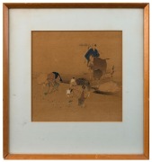 ARTIST UNKNOWN Japanese watercolour of the rice farmers, Meiji period, 19th/20th century, ​​​​​​​23 x 23cm, 40 x 38cm overall - 2