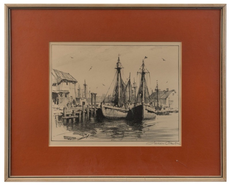 GORDON GRANT (U.S.A.), I.) Sunday in Port, II.) The Venerable Fish House, lithographs, signed lower right "Gordon Grant", 25 x 31cm each, 43 x 53cm overall