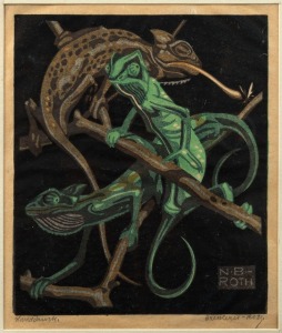 NORBERTINE VON BRESSLERN-ROTH (1891-1978), Chameleons (c.1924), linocut in colours on Japan paper, signed in pencil in lower margin, 20 x 17cm.