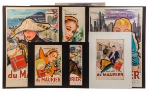 "du MAURIER" cigarette advertising group of 7 vintage posters of varying sizes, circa 1950s, most laid down on card, the largest 68 x 48cm