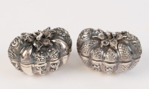 Two antique Chinese silver boxes, early 20th century, 4.5cm wide, 53 grams total