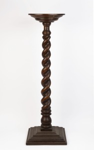 An antique Australian barley twist oak pedestal by BRANCHFLOWER of Melbourne, early 20th century, ​​​​​​​123cm high, 33cm diameter