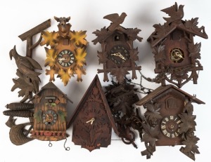 Six assorted Black Forest style wall clocks A/F, 20th century, ​​​​​​​the largest 23cm high