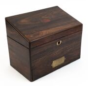 An antique rosewood slope-top jewellery box with single drawer and lift-out compartments, 19th century, ​​​​​​​23cm high, 30cm wide, 18cm deep