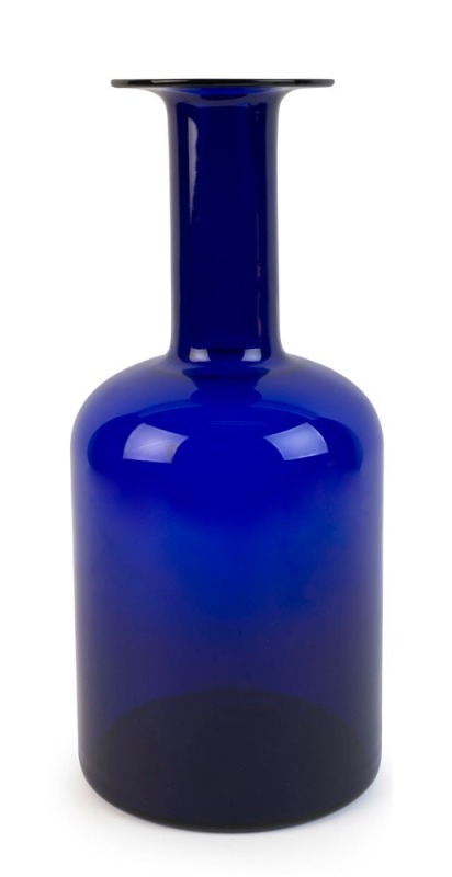 HOLMEGAARD "GUL" vase in blue glass, designed by OTTO BRAUER, 51cm high