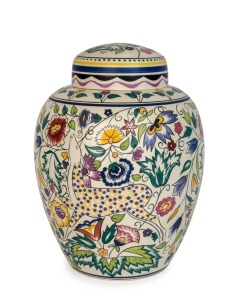 POOLE POTTERY "PERSIAN DEER" pattern ginger jar by DONNA RODOUT, stamped "Poole England, Hand Painted at Poole Pottery by Donna Ridout", ​​​​​​​33cm high