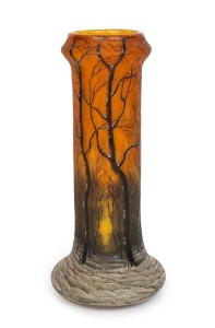 DAUM "Winter" scene French cameo glass vase, circa 1900, signed "Daum, Nancy" with cross of Lorraine, 25cm high
