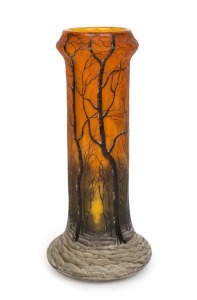 DAUM "Winter" scene French cameo glass vase, circa 1900, signed "Daum, Nancy" with cross of Lorraine, 25cm high