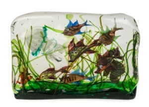 CENEDESE impressive Murano glass aquarium fish block adorned with seahorse, jellyfish and six fish, by ALREDO BARBINI, 18cm high x 26cm wide x 8cm deep