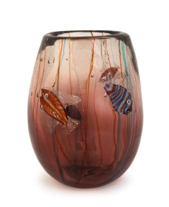 CENEDESE Murano aquarium glass vase, by ALFREDO BARBINI, 24cm high