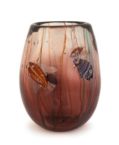 CENEDESE Murano aquarium glass vase, by ALFREDO BARBINI,  24cm high