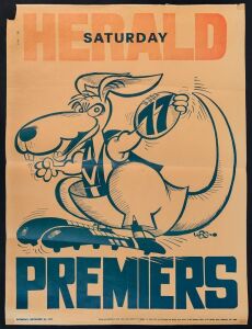 NORTH MELBOURNE: 1977 original WEG Premiership poster, somewhat faded, few edge faults/tears; overall fair to good condition.