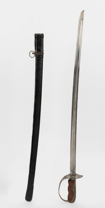 An antique sword in black leather covered scabbard, 19th/20th century, ​​​​​​​91cm long