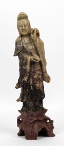 A Chinese carved soapstone Guanyin statue, 20th century, 35cm high