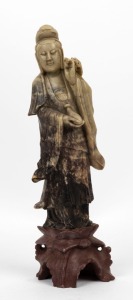 A Chinese carved soapstone Guanyin statue, 20th century, 35cm high