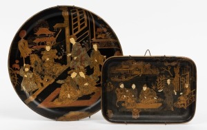 Two antique Japanese papier-mâché trays, Meiji Period, 19th century, the larger 26cm diameter