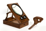 STEREOCARD antique table-top viewer and a hand-held viewer, 19th century, (2 items), the larger 34 x 22cm when closed