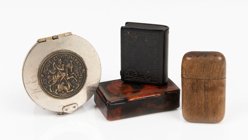 Antique coin purse, snuff box and two vesta cases, 19th century, (4 items), the purse 6cm across the top