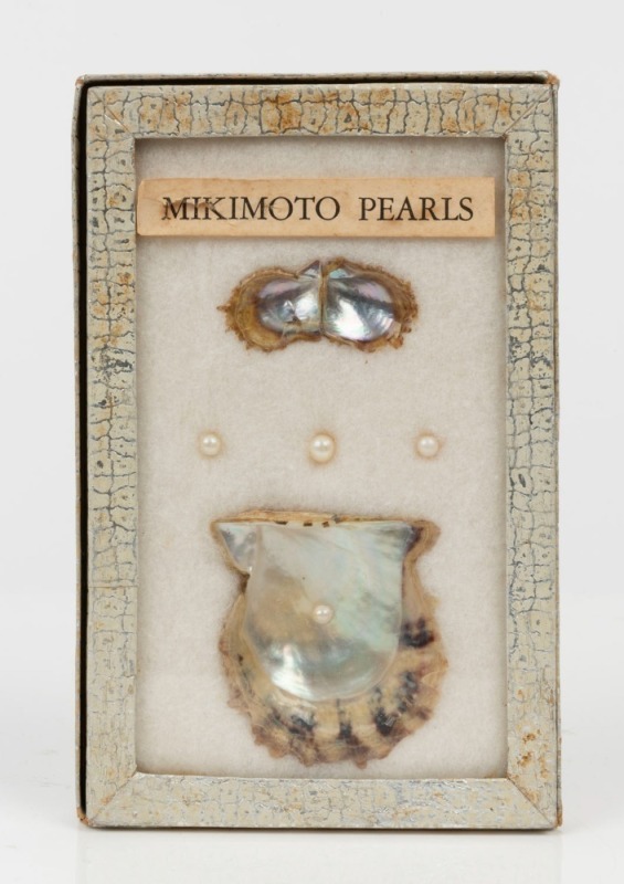 MIKIMOTO PEARLS vintage boxed display, mid 20th century, the box 17 x 11cm