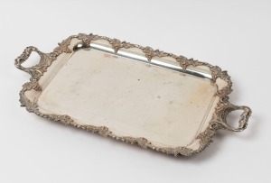 An antique English Sheffield plate serving tray, 19th century, 64cm across the handles