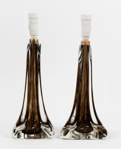 A pair of Murano glass table lamp bases, mid 20th century, 42cm high