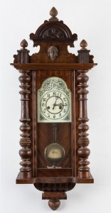 GUSTAV BECKER "SILESIA" antique wall clock in walnut case with enamel dial and Arabic numerals, circa 1900, ​​​​​​​87cm high