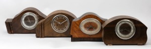 Four walnut veneer cased mantel clock, mid 20th century, ​​​​​​​the largest 22cm high, 44cm wide