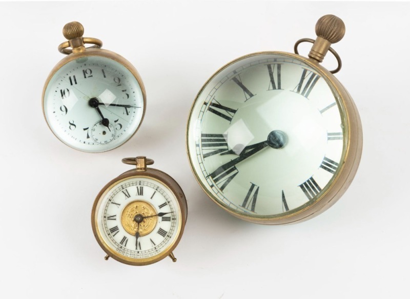 Two spherical clocks and an American ANSONIA "Bee" table clock, 19th and 20th century, (3 items), the largest 14cm high