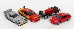 RACING/PRESTIGE CAR DIE CASTS: 1:18 scale selection with WELLY Porsche 911 Carrera 190SL; BURAGO 1928 Mercedes Benz SSK; CLASSIC COLLECTIBLES V8 Supercars model of 2002 Ford Falcon in Dick Johnson Racing/Shell livery; ​​​​​​​AUTOART 1998 Panoz Esperante G