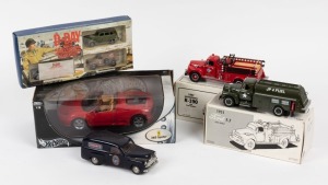 DIE CAST MODEL VEHICLES: selection with boxed LLEDO 'D-Day, 50th Anniversary of Operation Overlord' set of 3 military vehicles, FIRST GEAR 1:34 scale 1957 'JP4' Military Fuel Tanker and 1951 Ford F7 'Big Job' Fire Truck; also HOT WHEELS 1:18 Ferrari 360 S