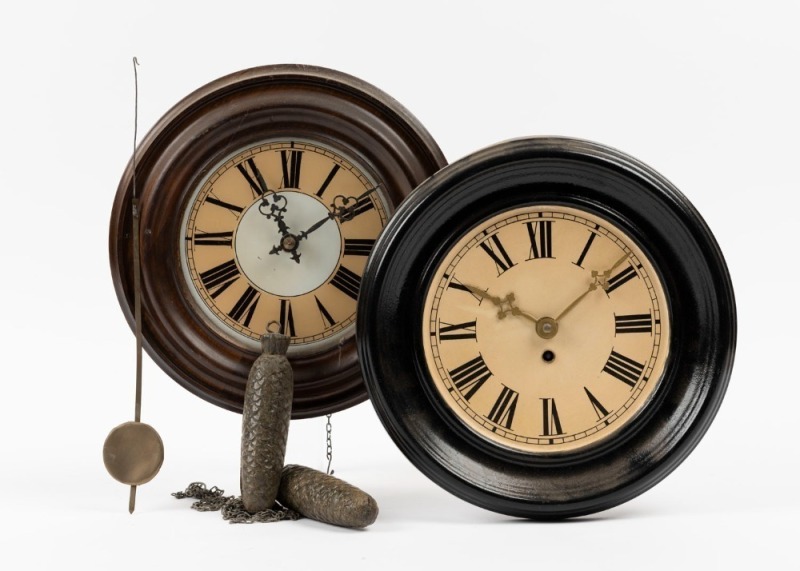 Two antique circular wall clocks, 19th/20th century, ​​​​​​​27cm diameter