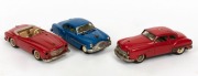 SHUCO (GERMANY): tin plate Mercedes Benz 190SL Convertible (model #5503), battery operated, length 22cm; also Shuco Ingenico (#5300) wind-up car, length 22cm; also Japanese friction operated saloon car; condition variable, c.1940s-50s. (3)