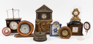 Ten assorted vintage and antique clocks and timers, 19th and 20th century, the largest 29cm high