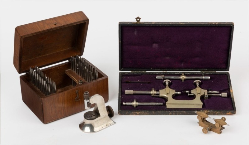 WATCH MAKER'S TOOLS including staking set, wheel depthing tool and a Jacot pivoting tool